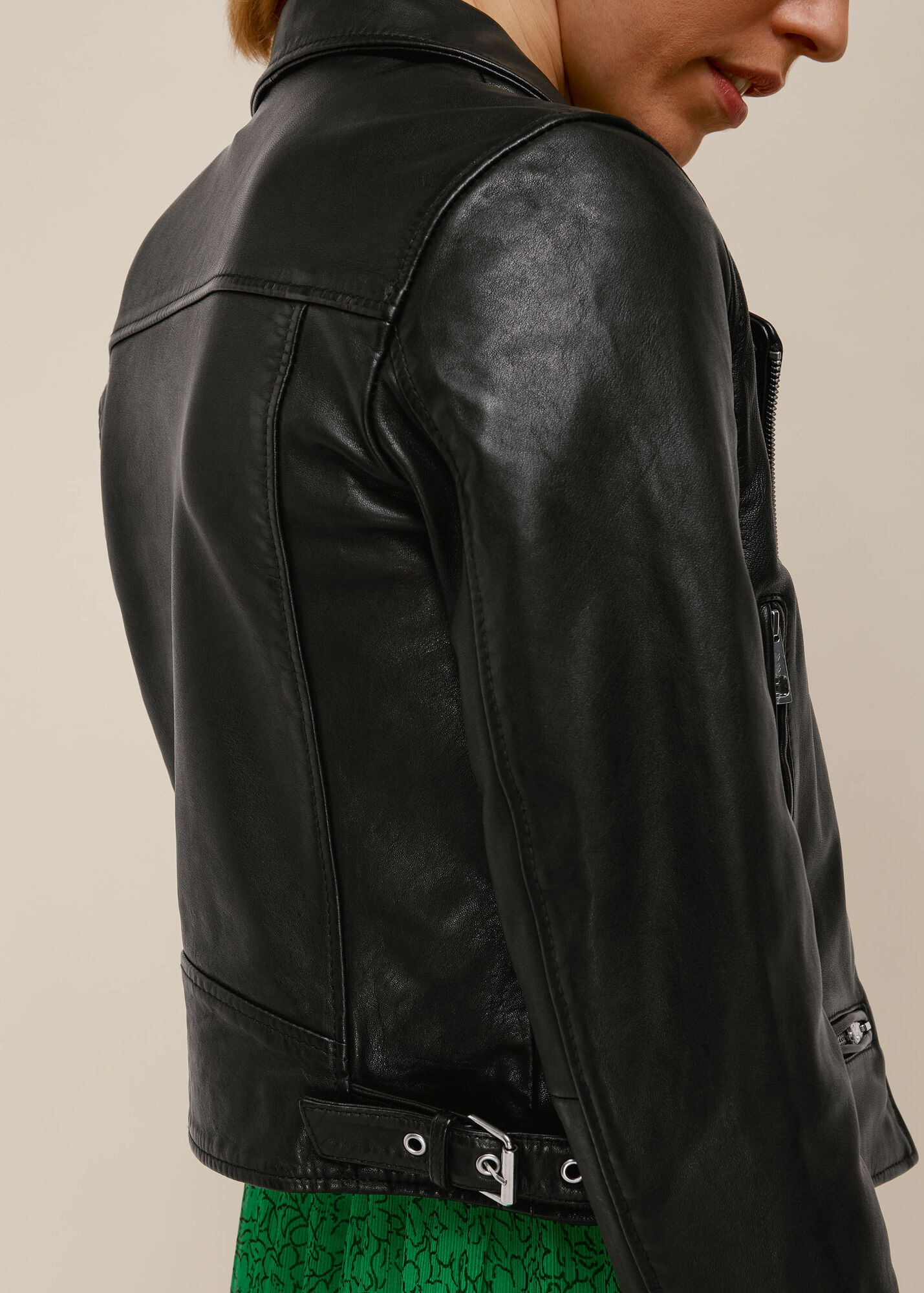 Black India Cropped Biker Jacket WHISTLES