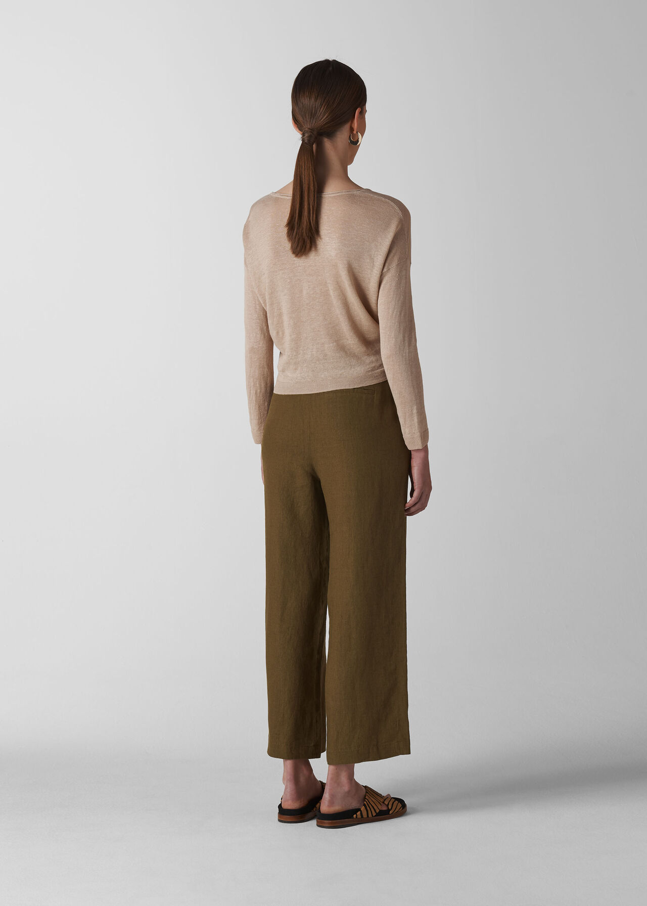 Linen Cropped Wide Leg Trouser Olive