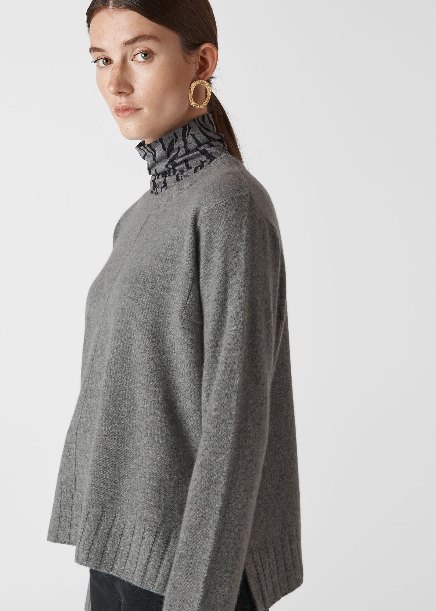 Grey Marl Cashmere Crew Neck Sweater WHISTLES