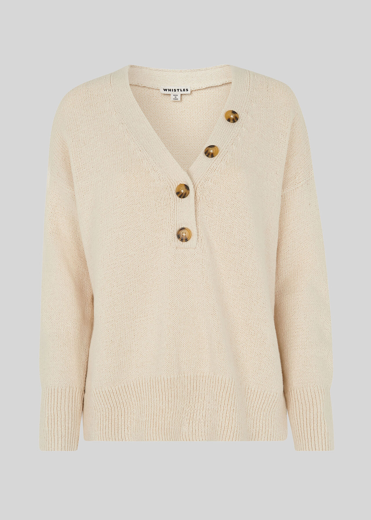 Button Detail Rib Knit Neutral