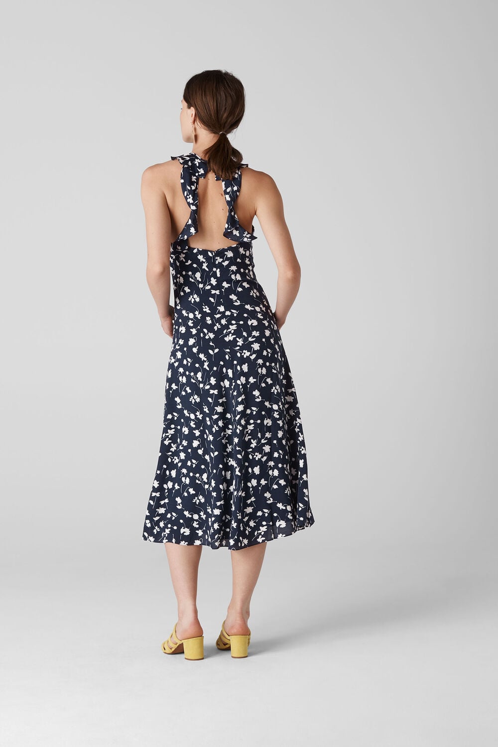 Celia Print Frill Detail Dress Navy/Multi