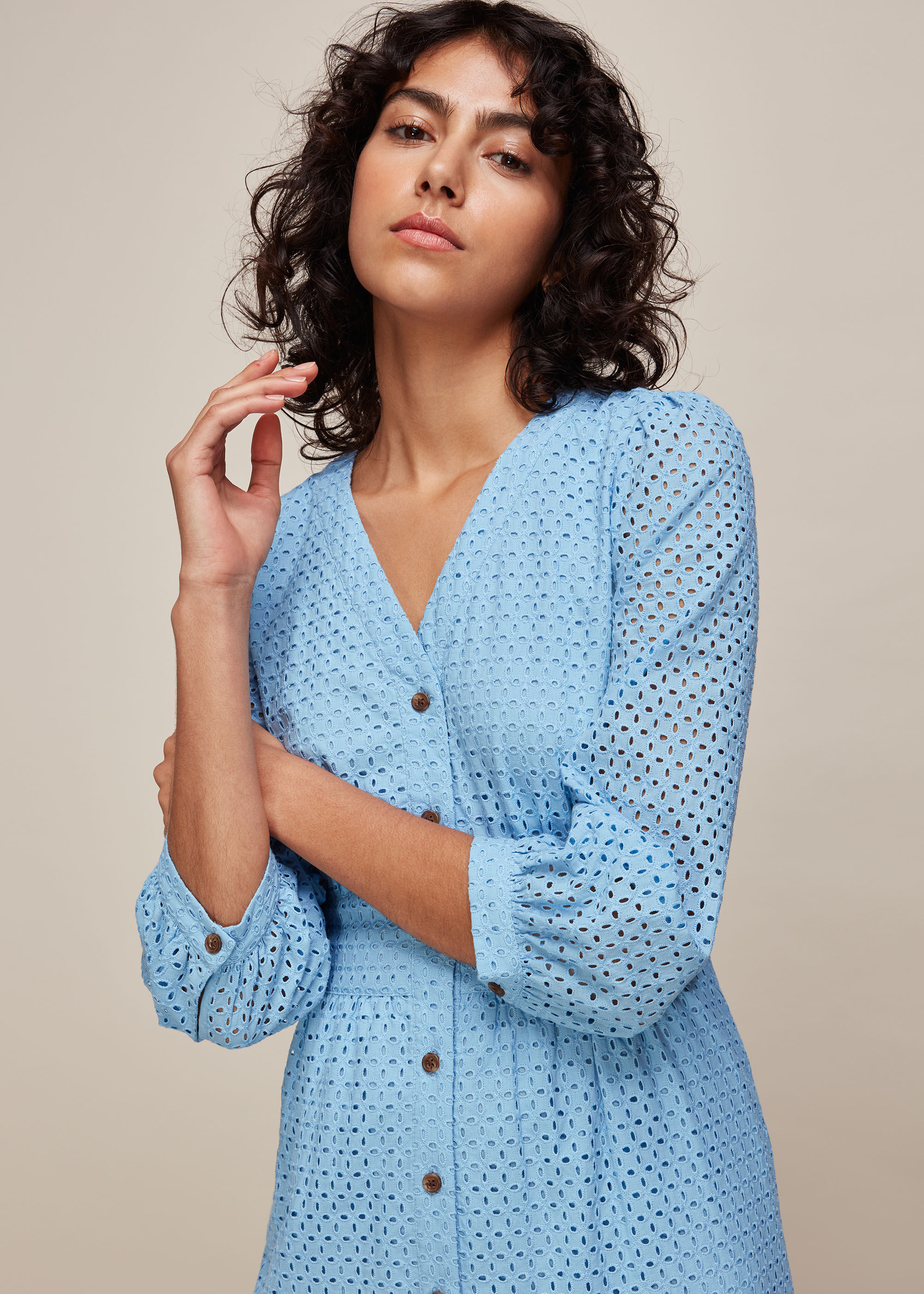 Pale Blue Sara Midi Broderie Dress 