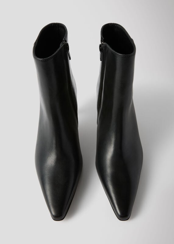 Black Kitten Heel Leather Ankle Boot