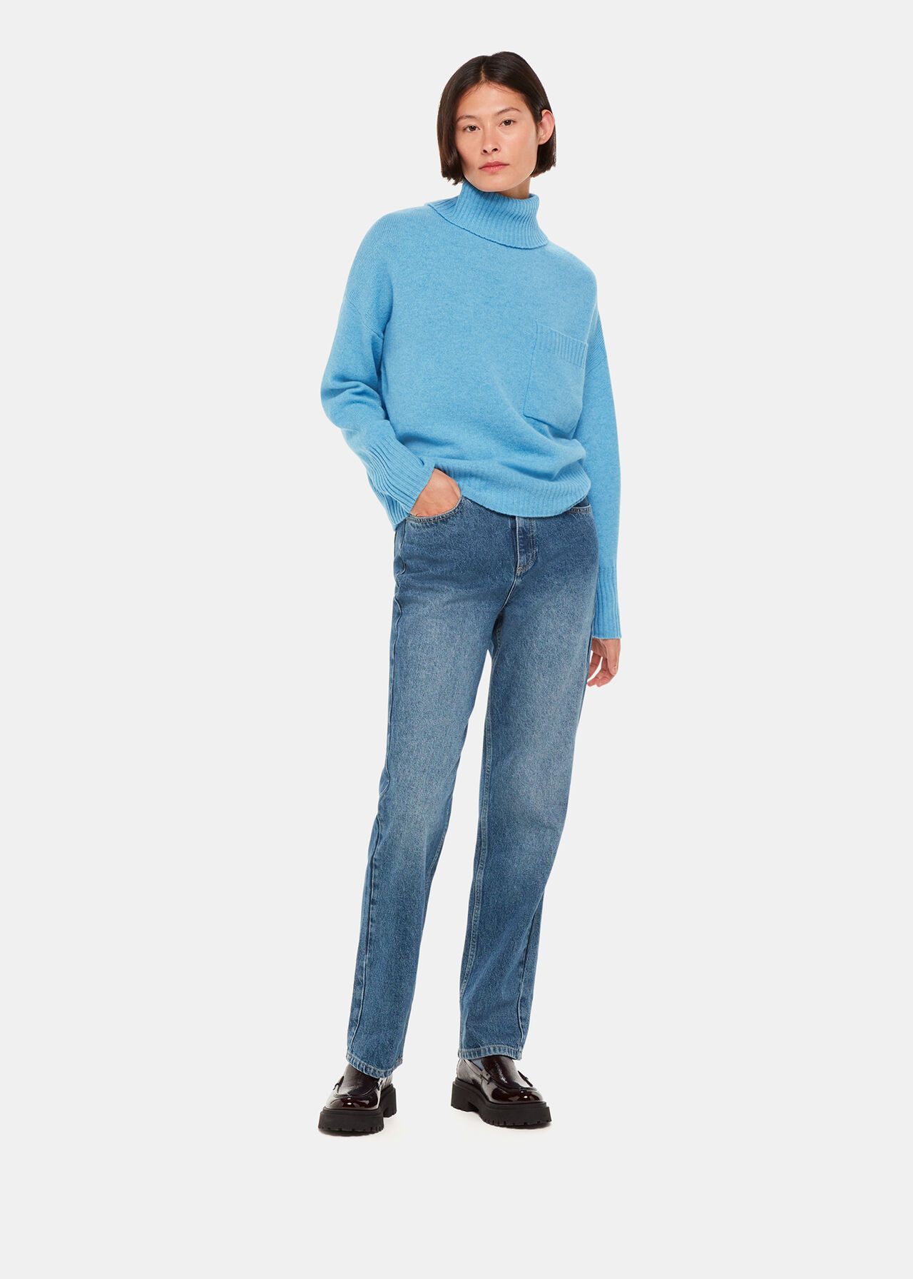 Wool Roll Neck Pocket Sweater