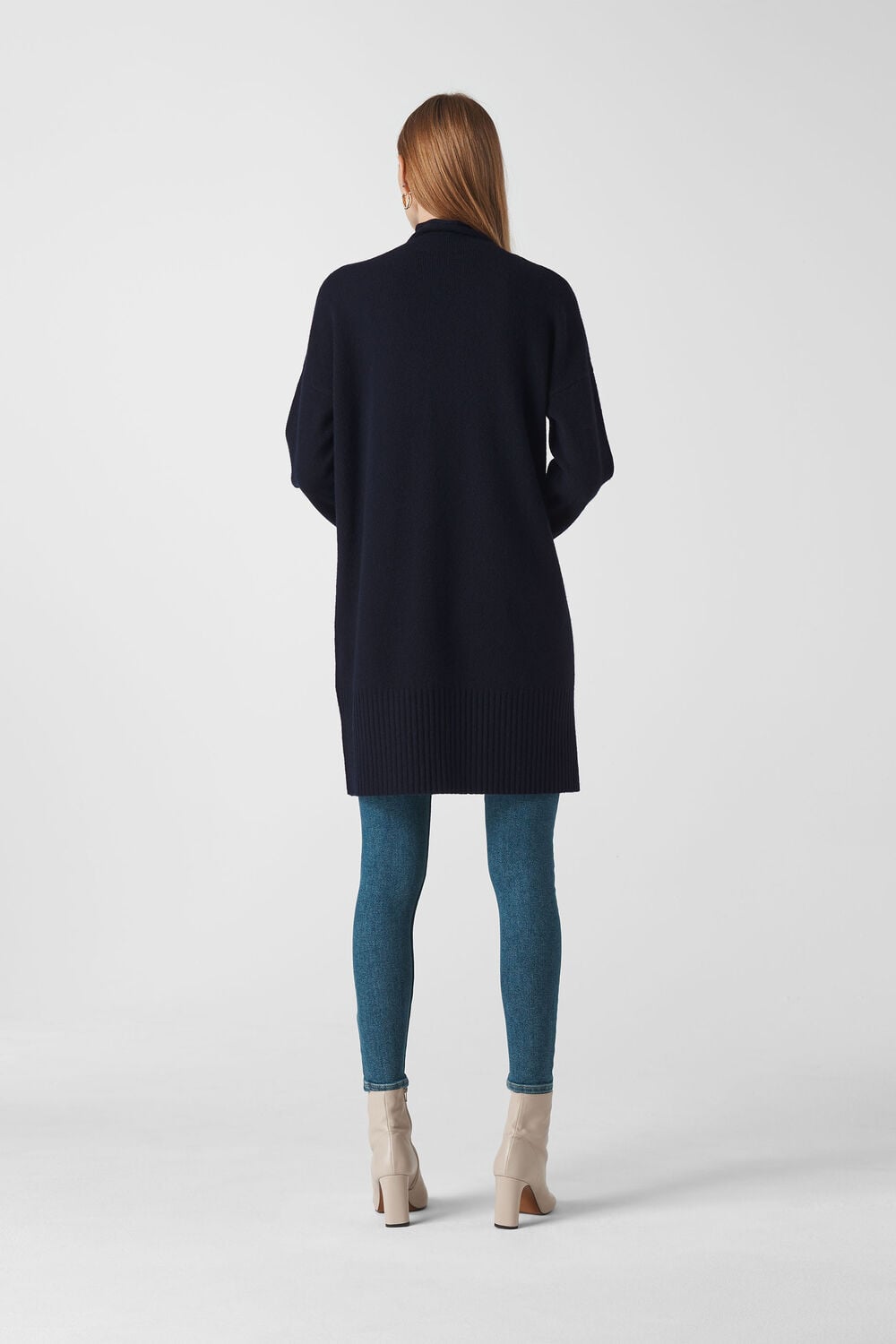 Rib Sleeve Knit Dress Navy