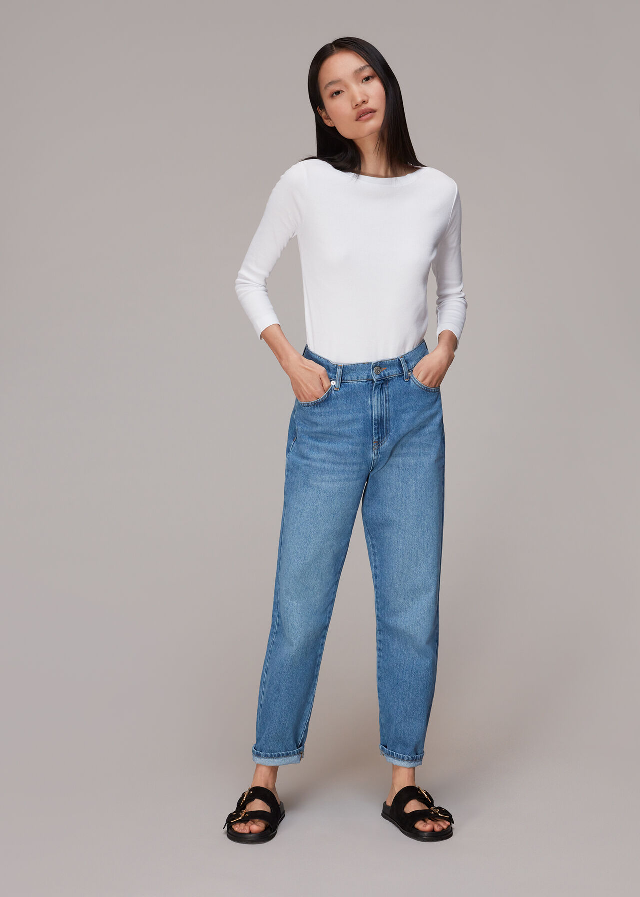 Boat Neck Ribbed Jersey Top