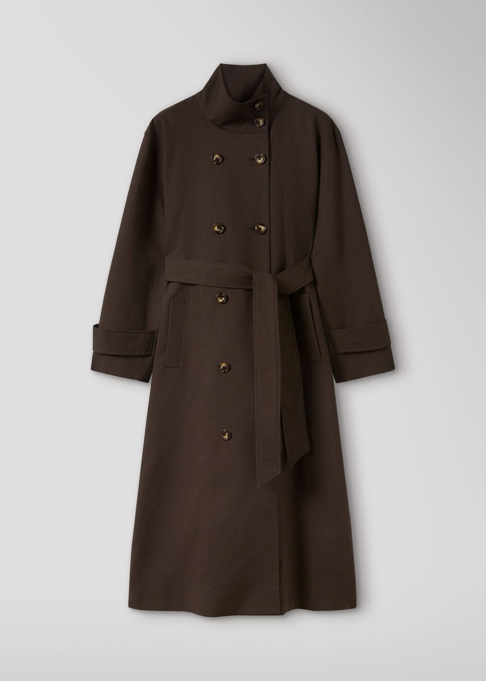Brown Funnel Neck Trench Coat