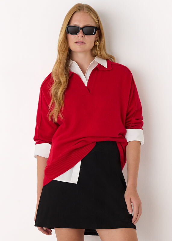 Red Wool Collar Neck Knit