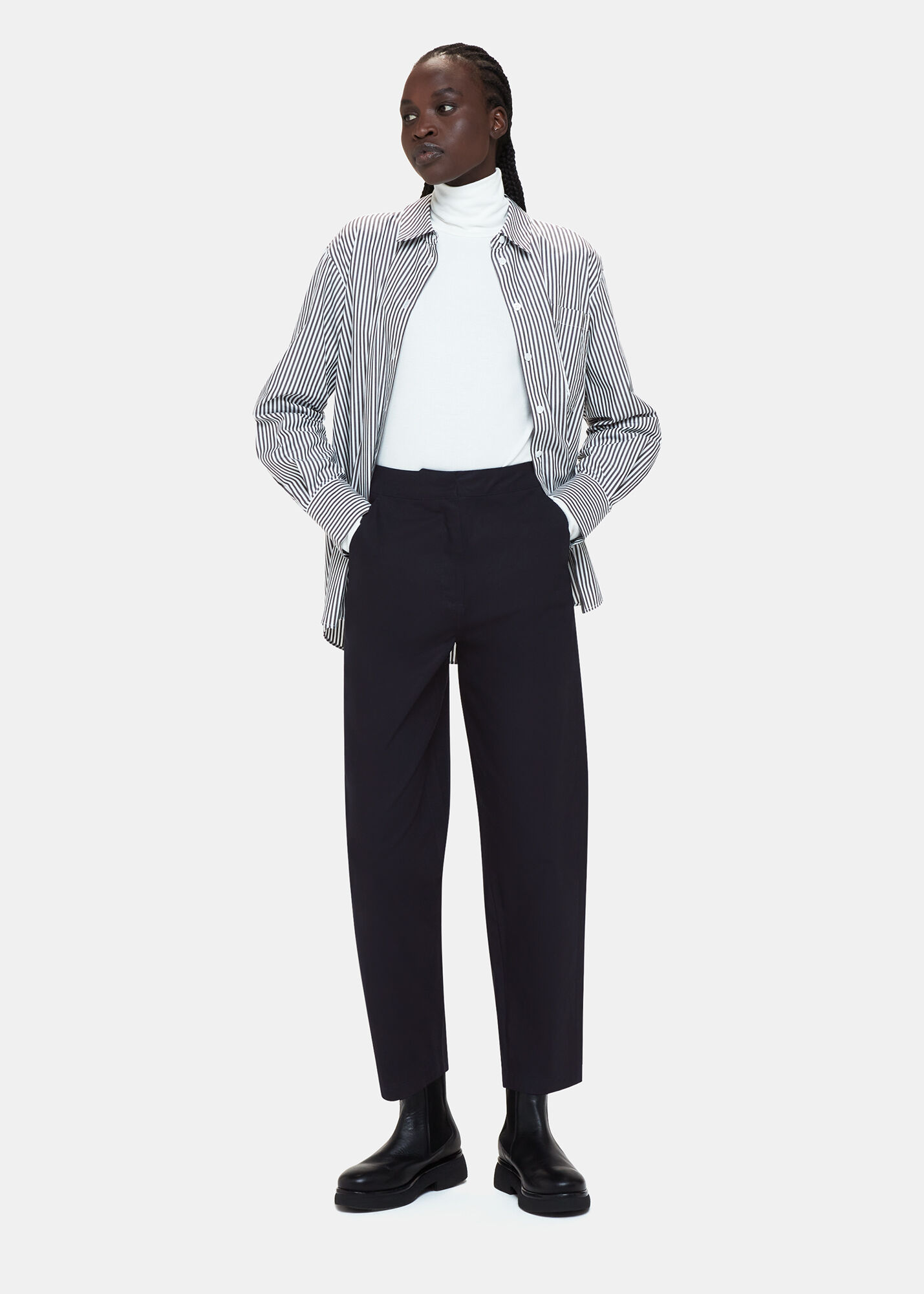 Navy Carla Barrel Cotton Trouser WHISTLES