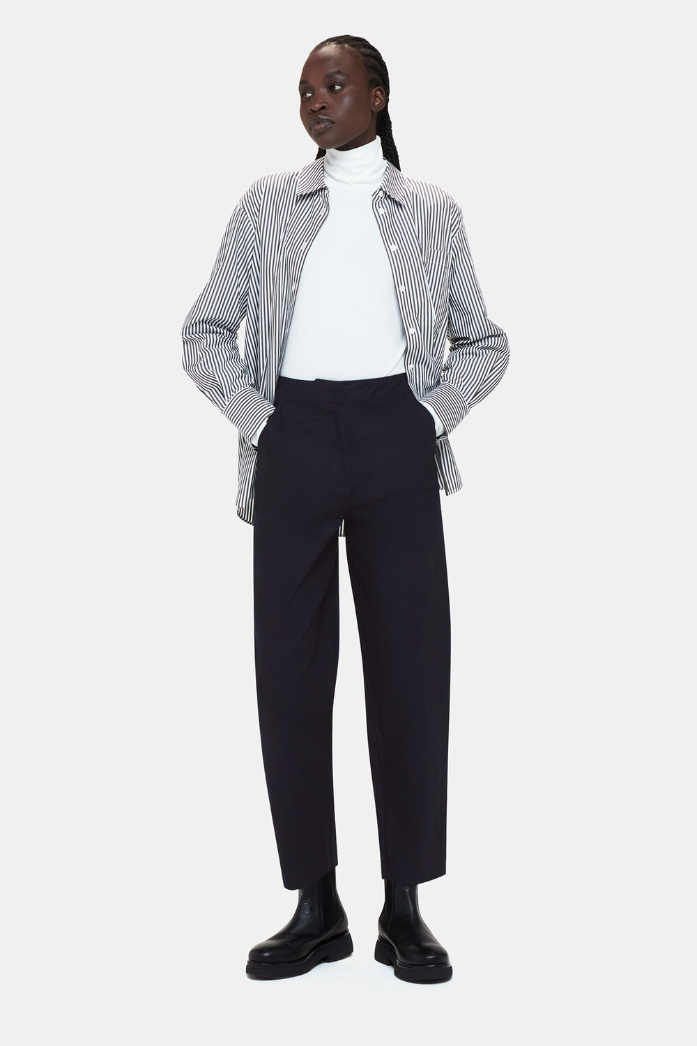 Navy Carla Barrel Cotton Pants&nbsp;