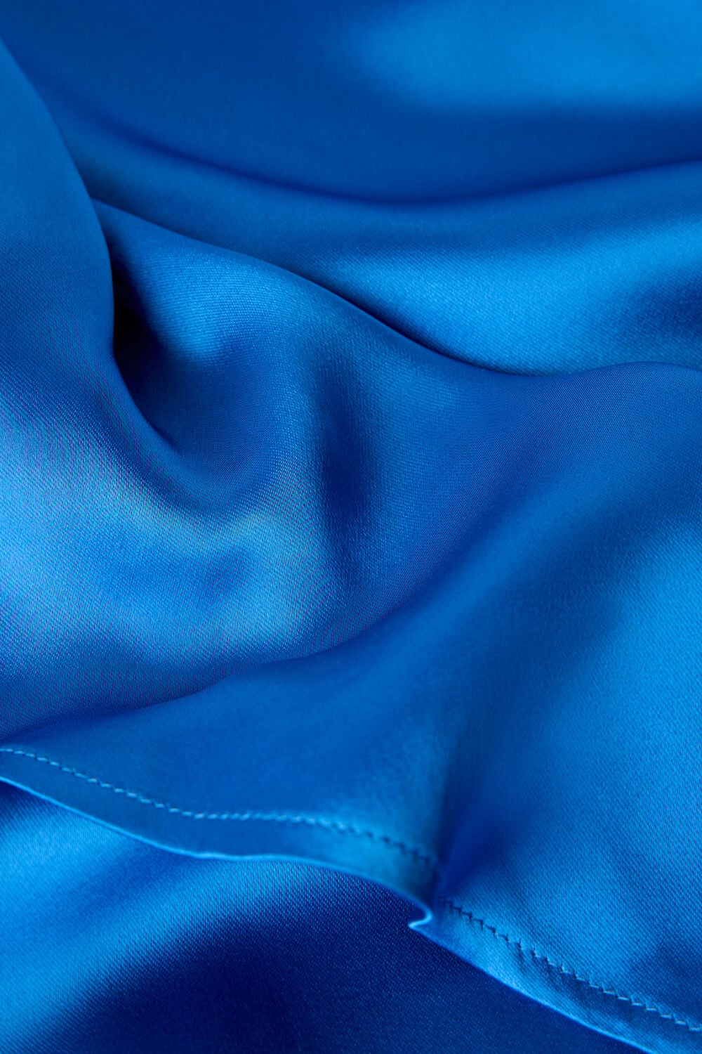 Blue V Neck Ruffle Satin Dress