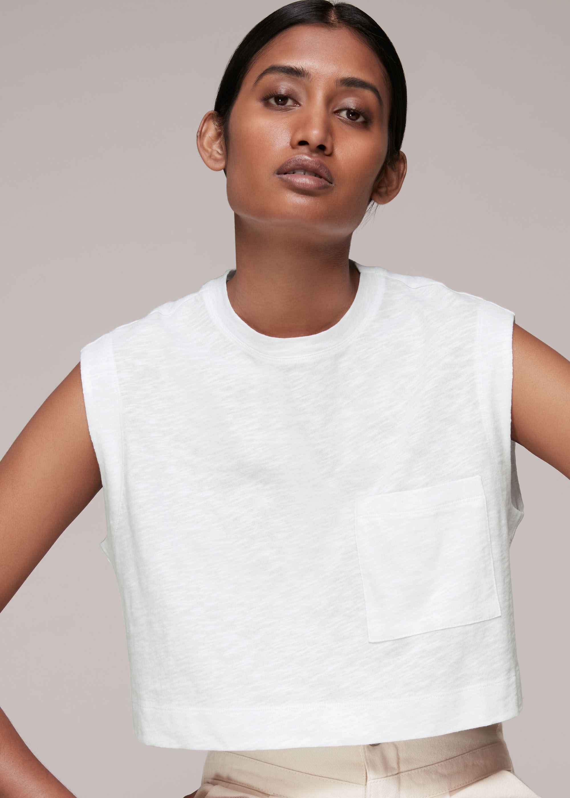 White cropped clearance muscle tee