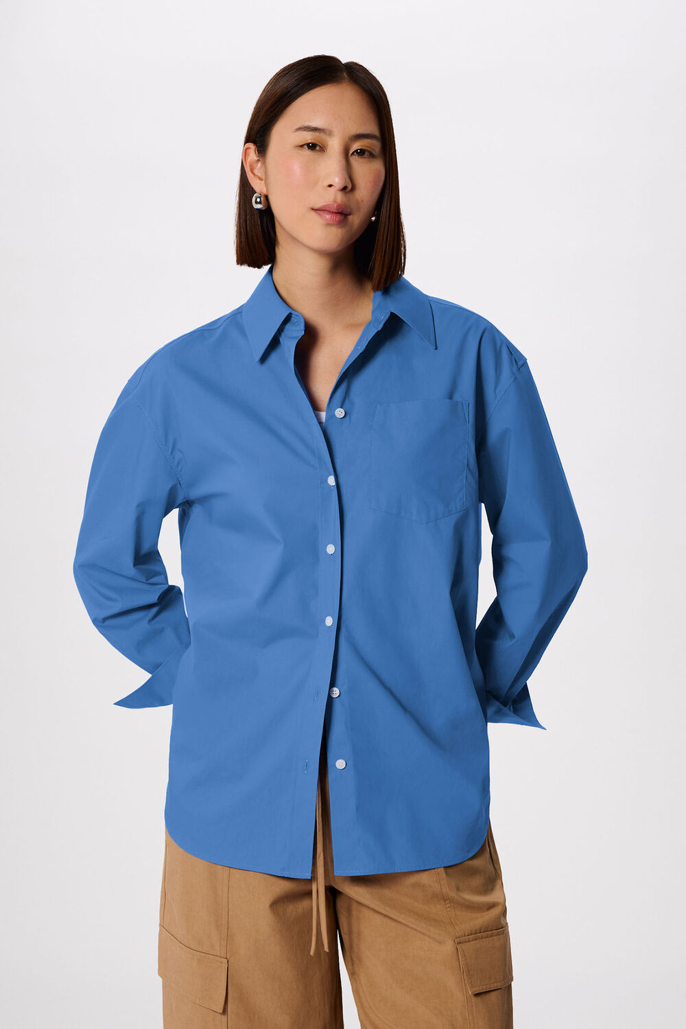 Blue Oversized Cotton Poplin Shirt