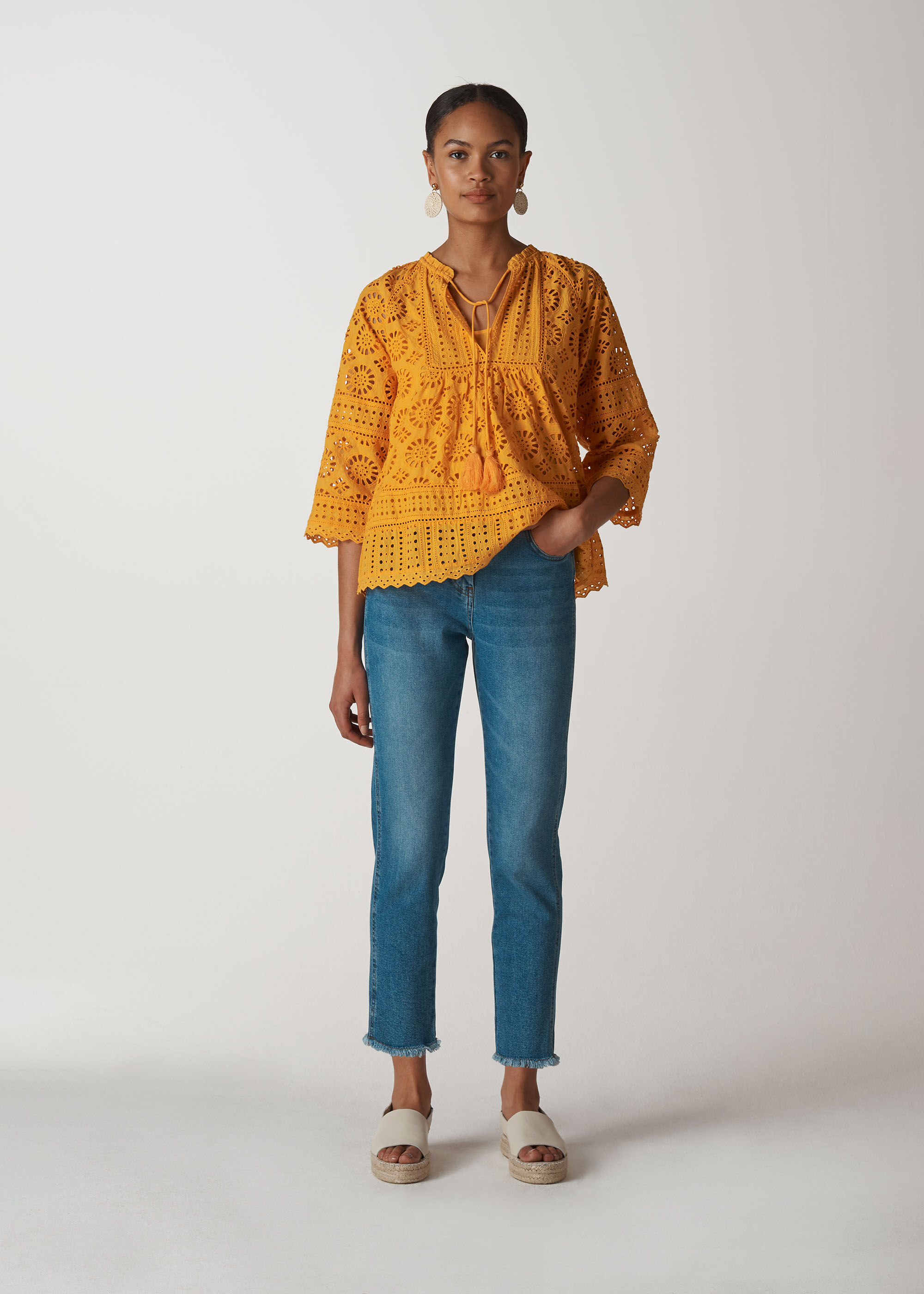 Yellow hot sale broderie top