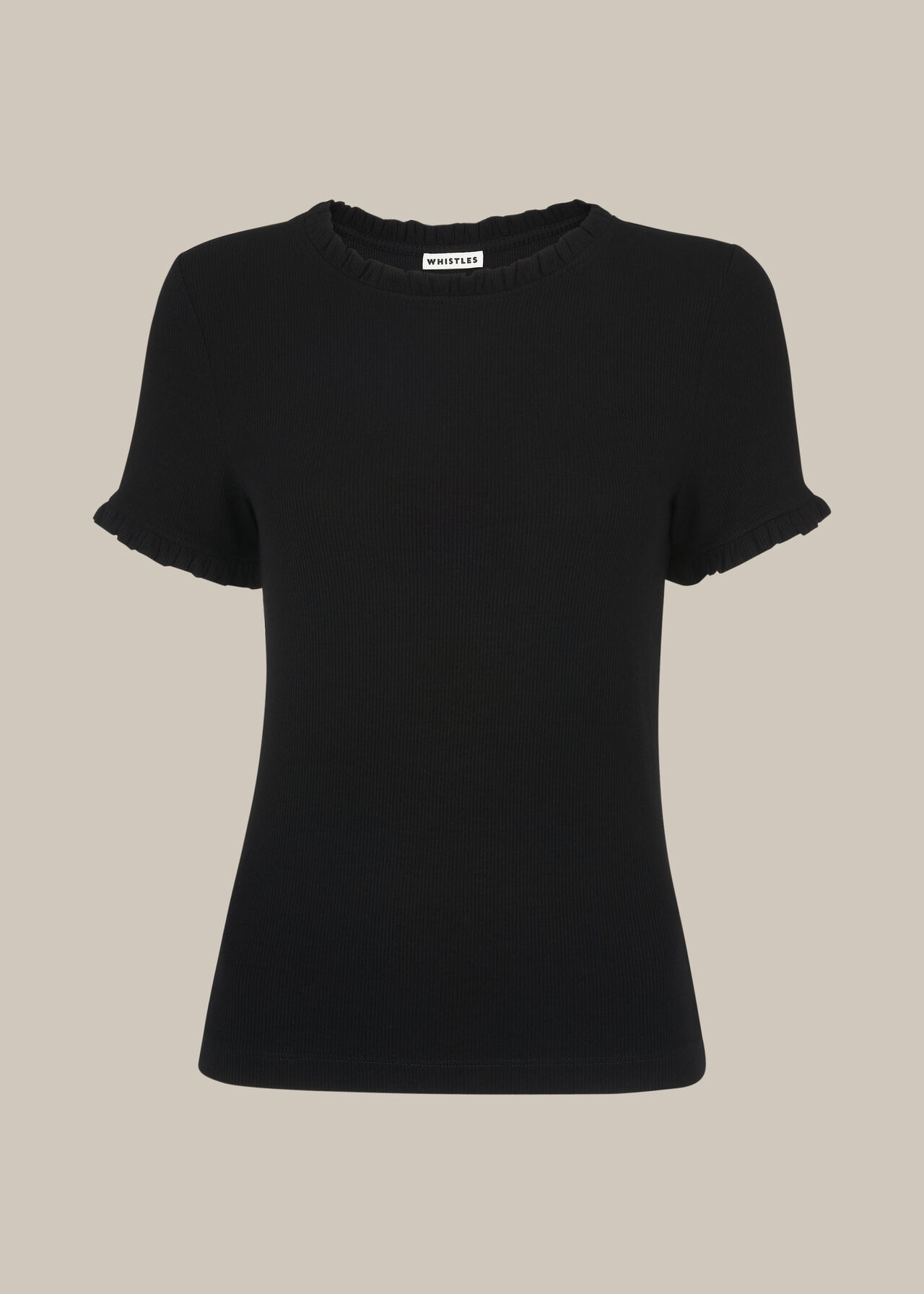 Black Rib Frill Detail Tshirt | WHISTLES | Whistles UK