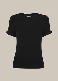Rib Frill Detail Tshirt Black
