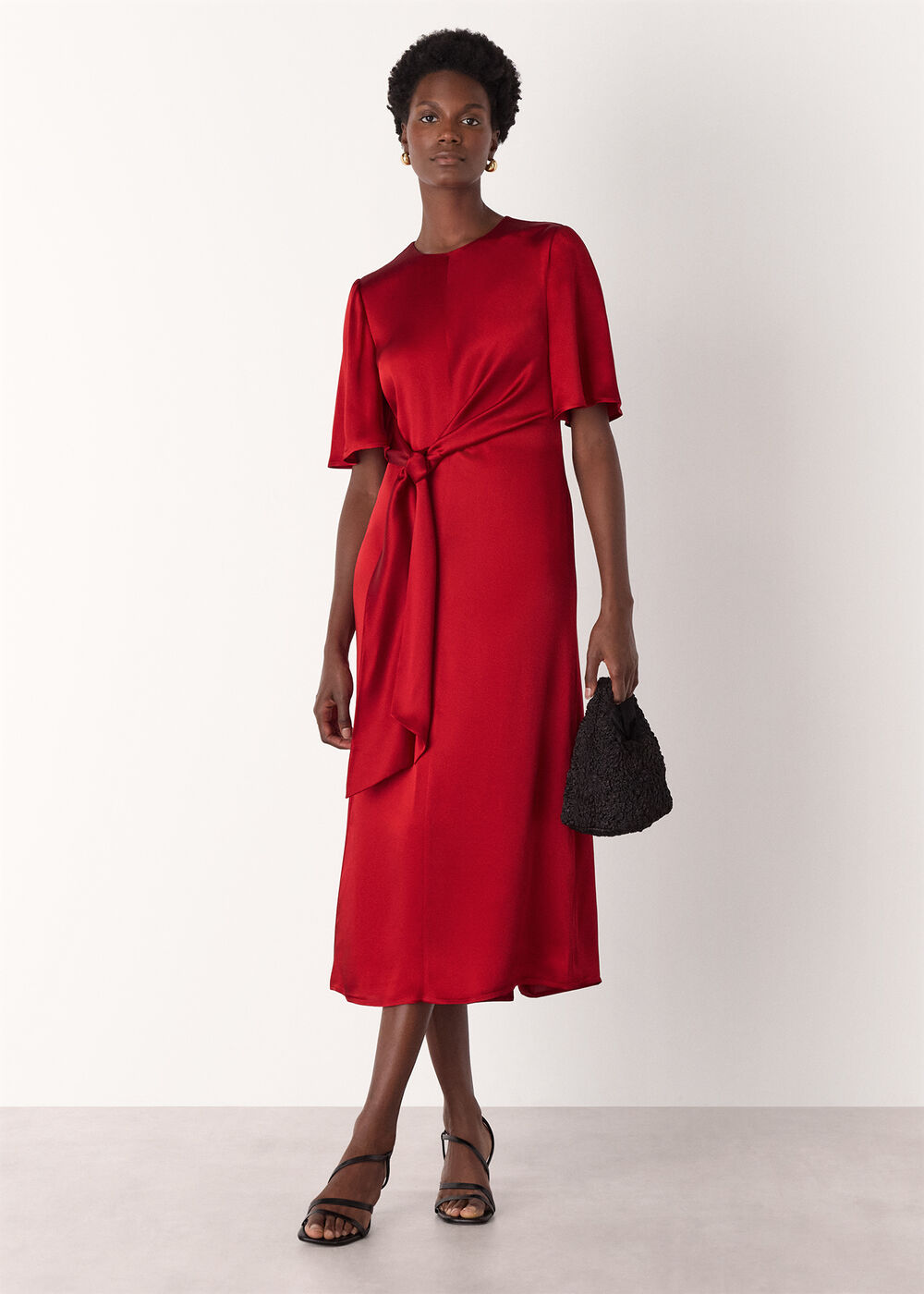 Satin Twist Waist Midi Dress