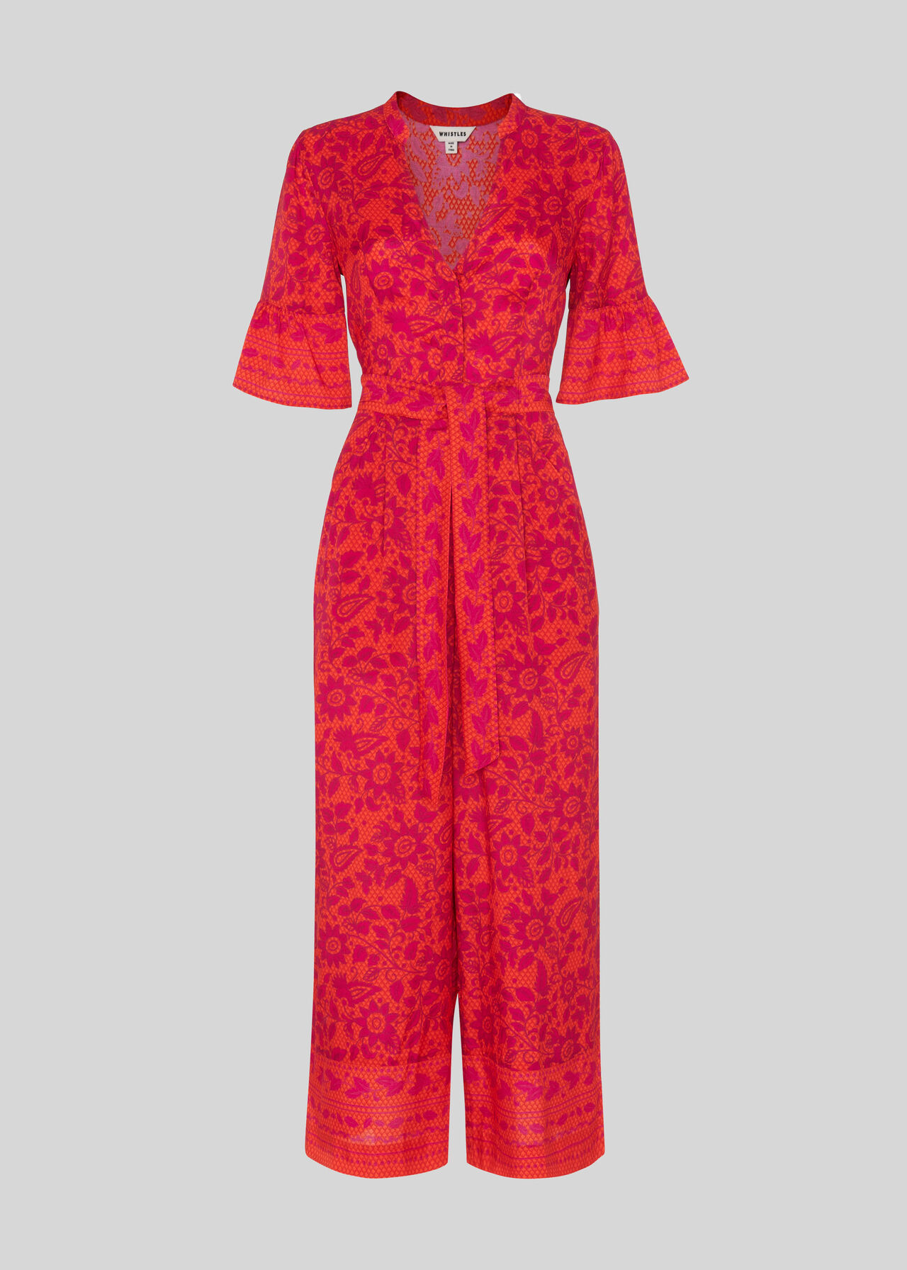 Henna Print Tie Front Jumpsuit Pink/Multi