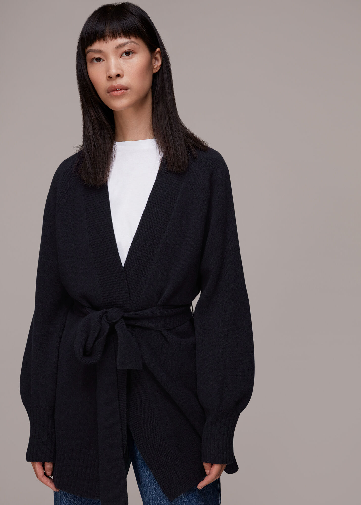 Navy Knitted Wrap Cardigan WHISTLES