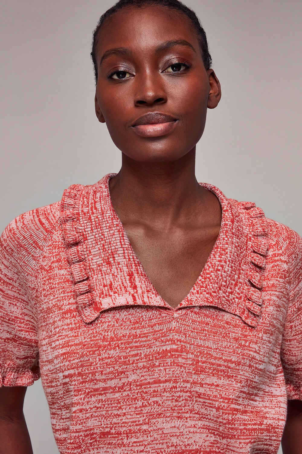 Frill Collar Short Sleeve Knit