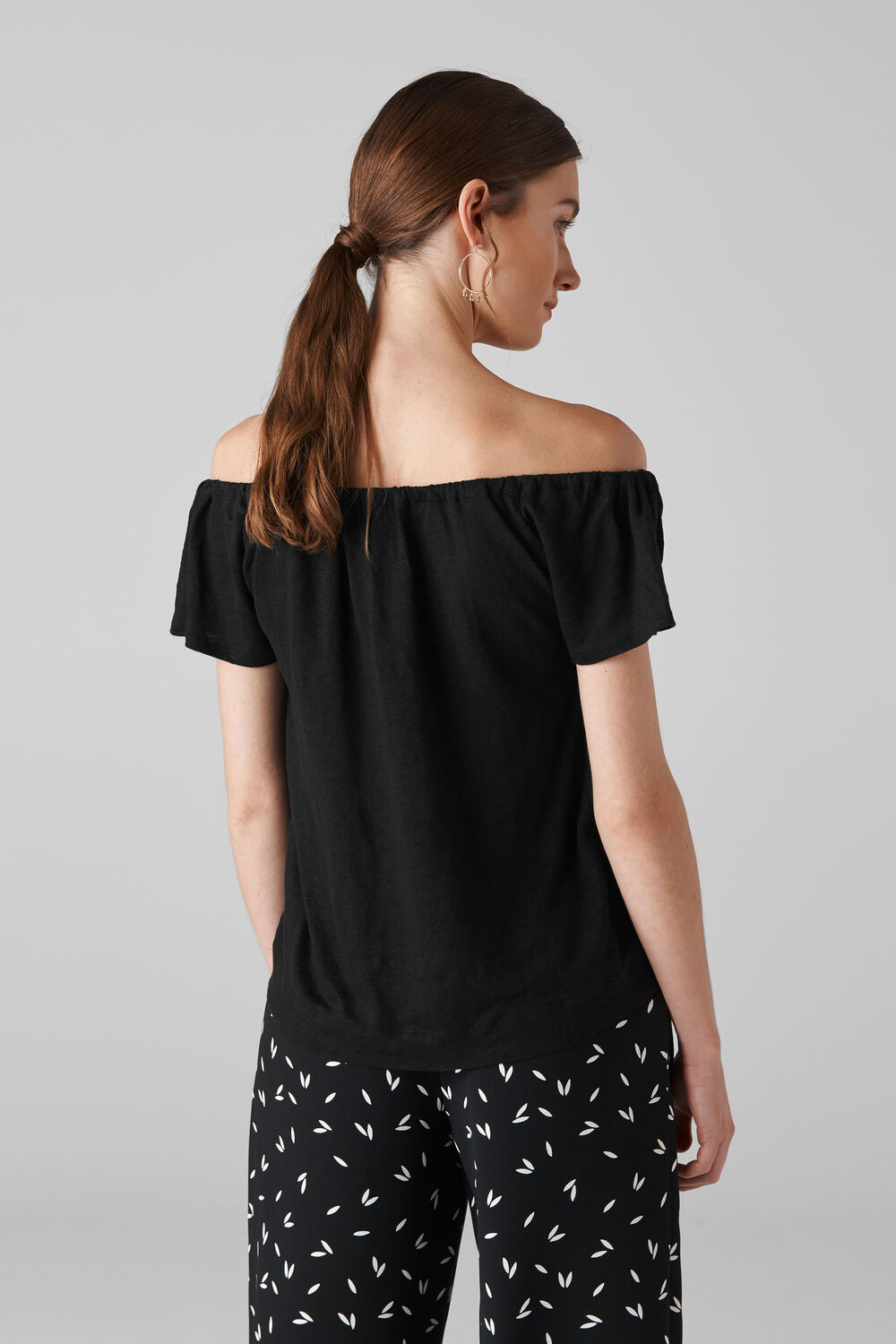 Tie Neck Bardot Top Black