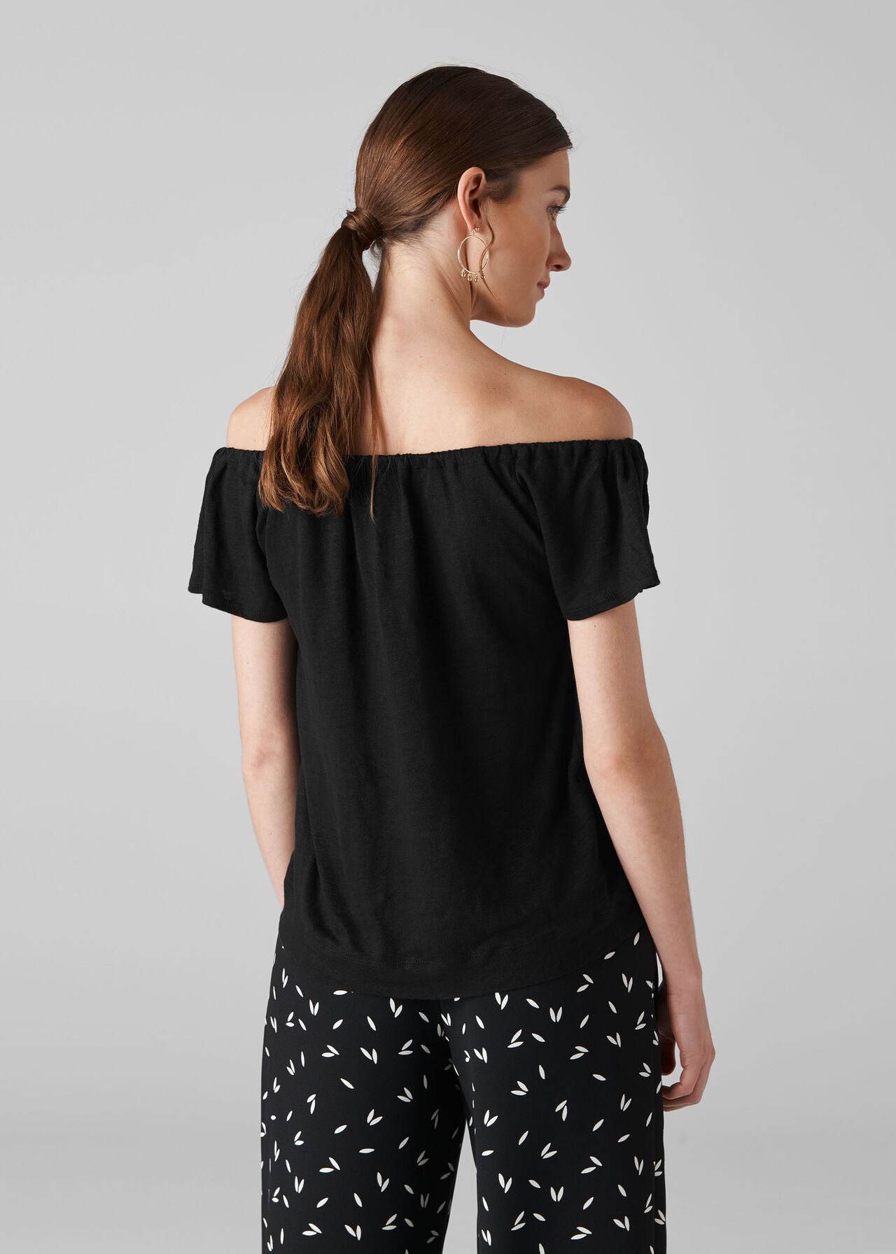 Tie Neck Bardot Top Black