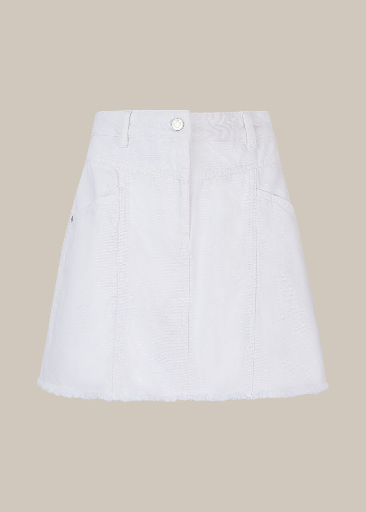 Seam Detail Frayed Denim Skirt White