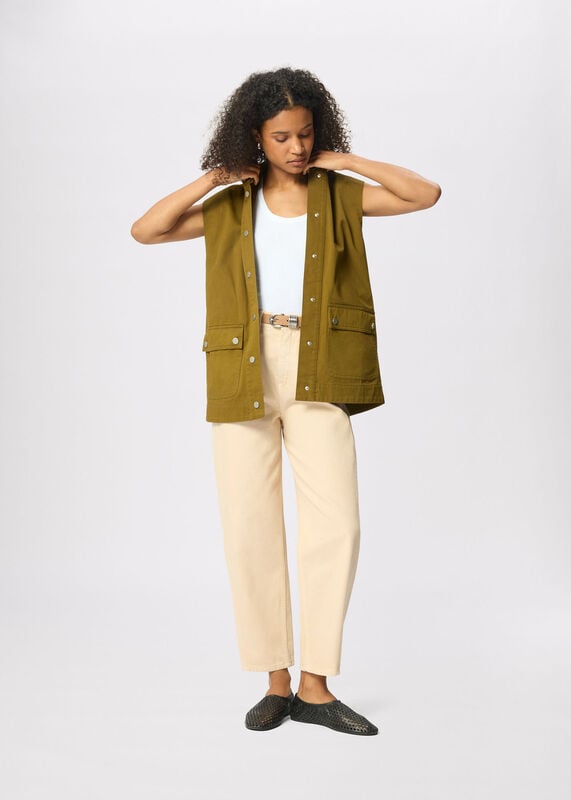 Khaki Sleeveless Safari Jacket