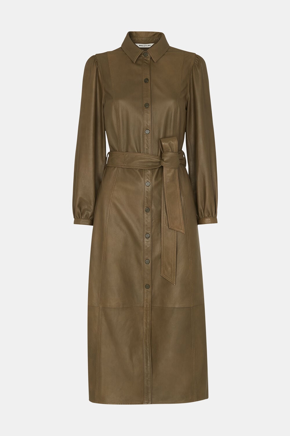 Phoebe Leather Shirt Dress Khaki