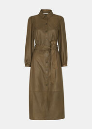 Phoebe Leather Shirt Dress Khaki