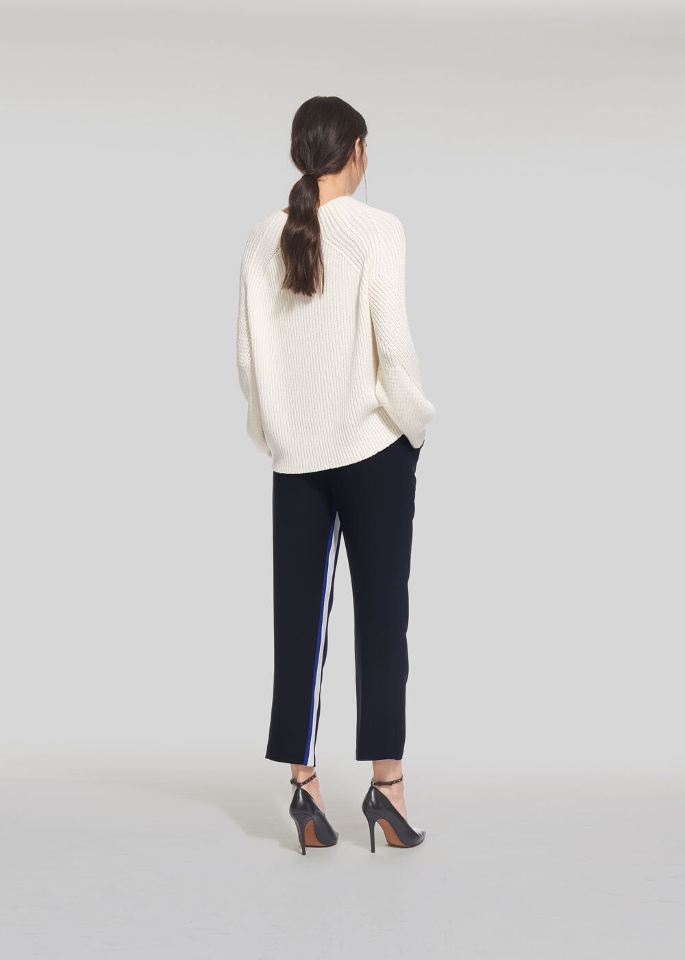 Stripe Insert Crepe Trouser Navy