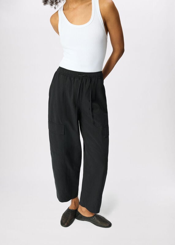 Washed Black Utility Cotton Barrel Trouser
