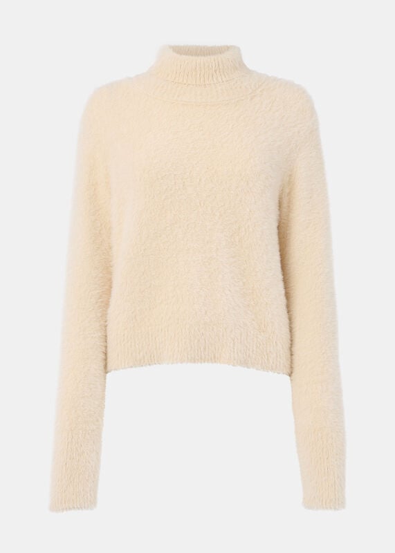 Beige Isla Cropped Fluffy High Neck