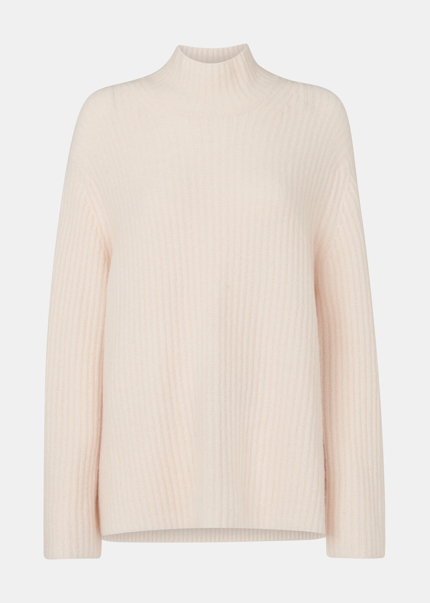 Ivory Wool Mix Rib Funnel Neck