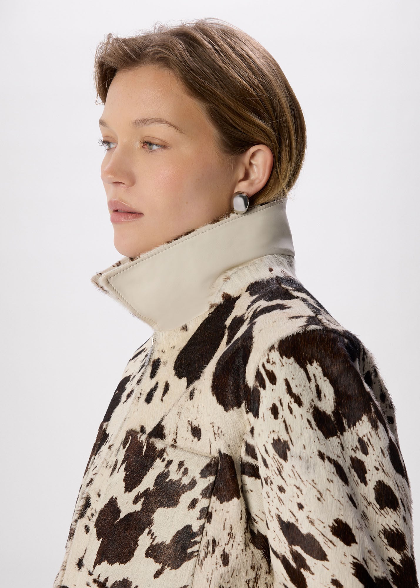 Brown/Multi Cow Print Zip Jacket | WHISTLES | Whistles US |