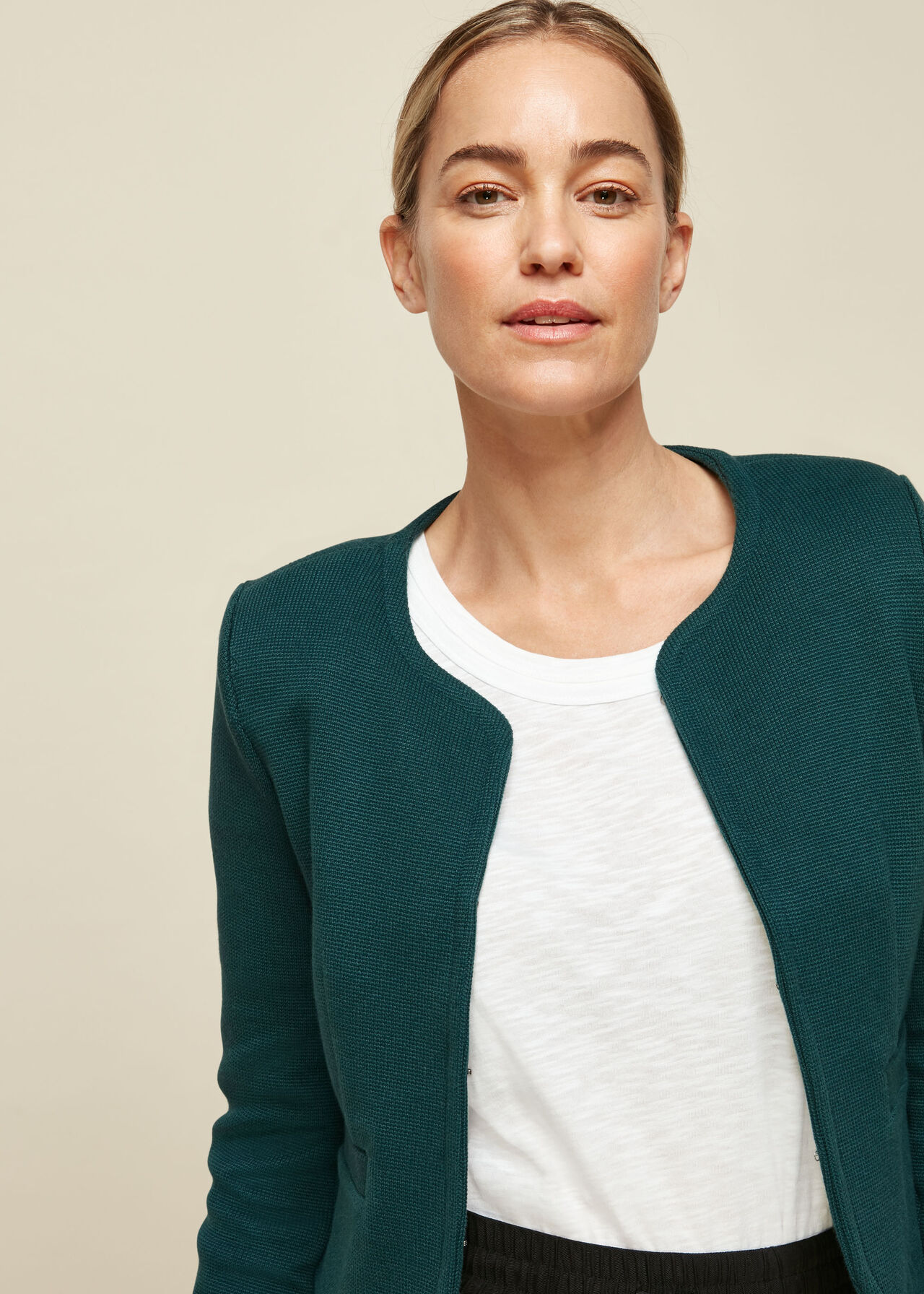 Collarless Jersey Jacket