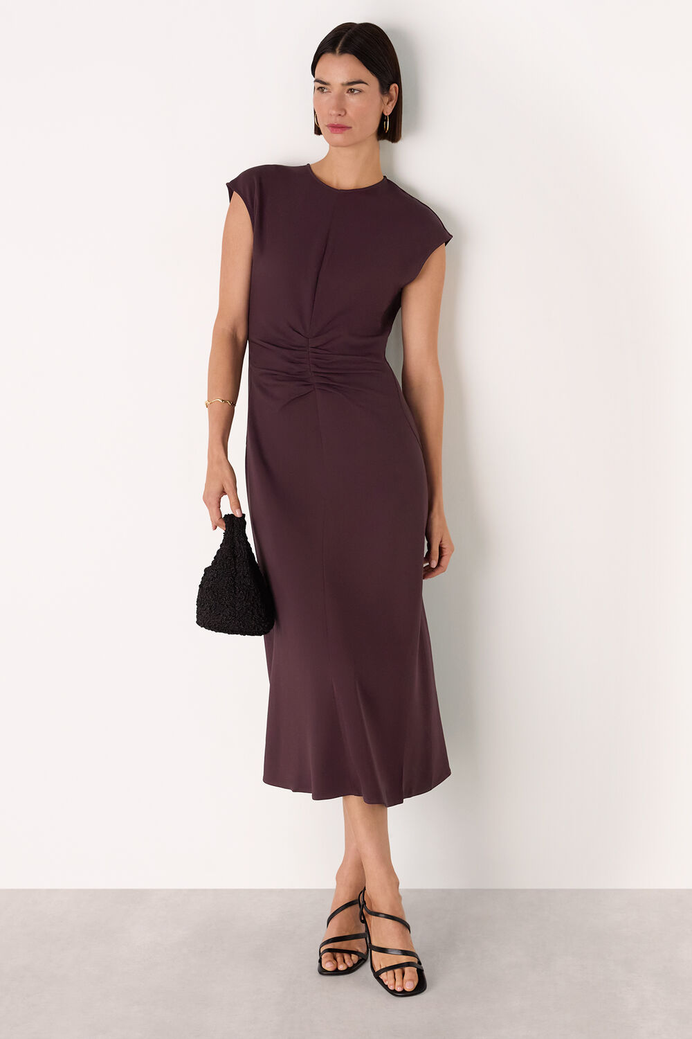 Burgundy Gathered Midi Dress