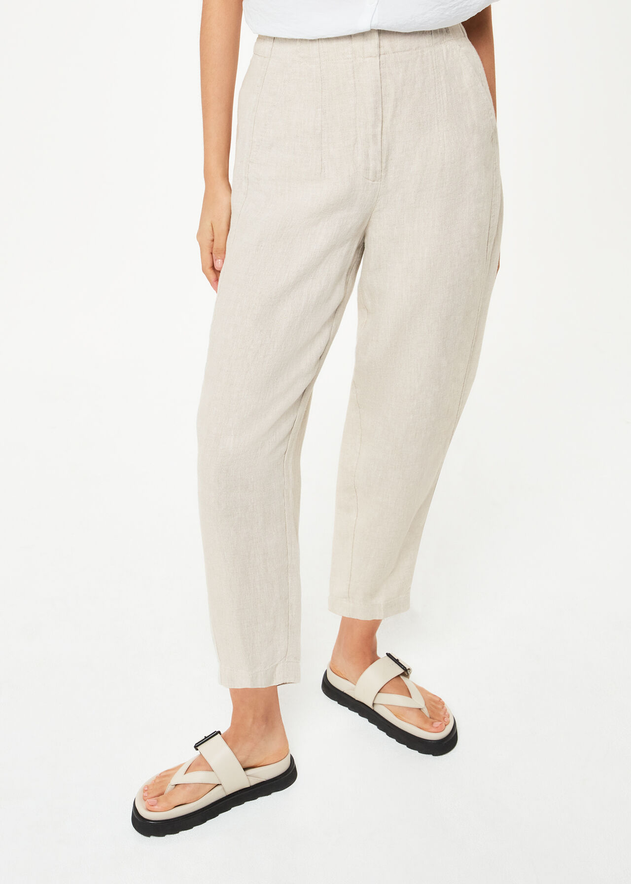Oatmeal Linen Barrel Leg Trouser WHISTLES