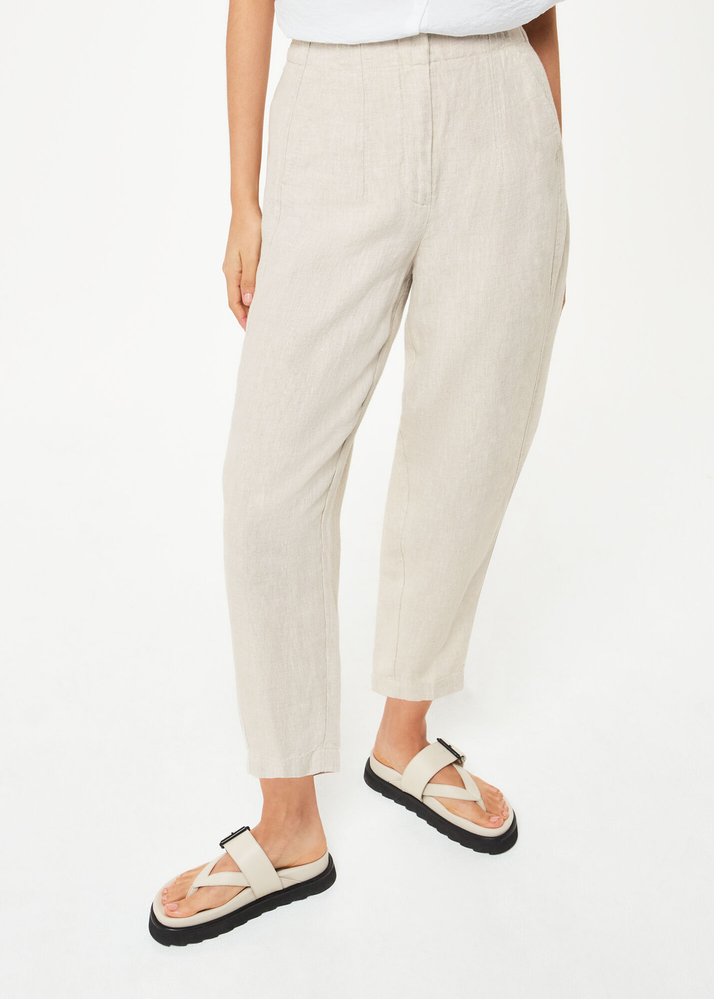 Oatmeal Linen Barrel Leg Trouser WHISTLES