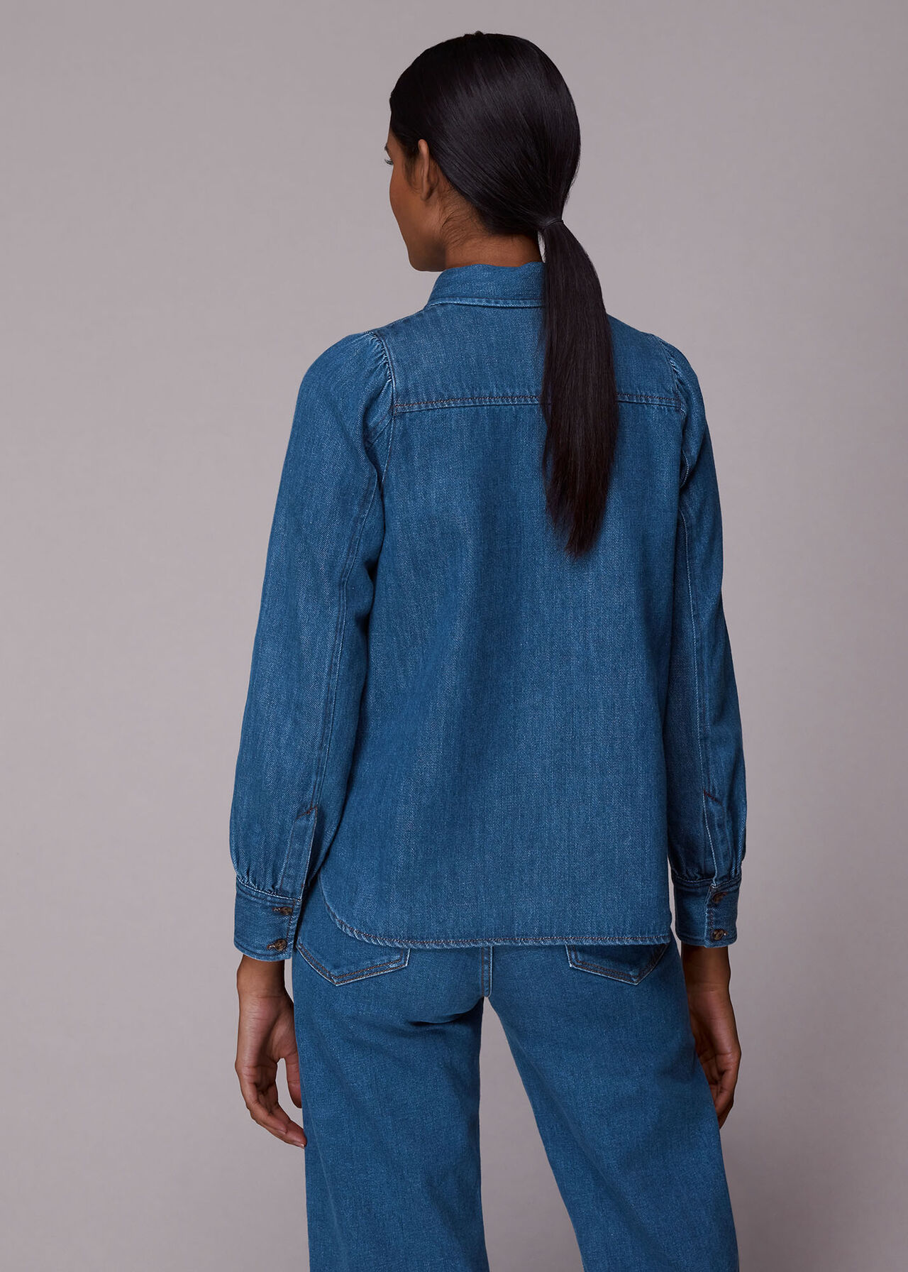 Puff Sleeve Detail Denim Shirt