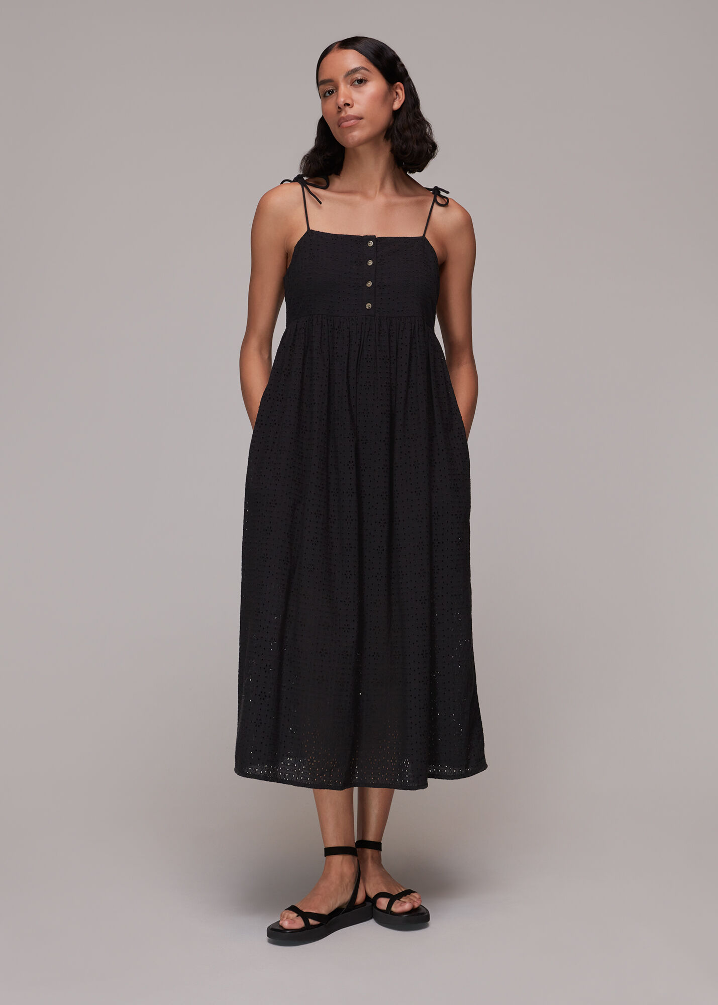 Black Mabel Broderie Midi Dress WHISTLES