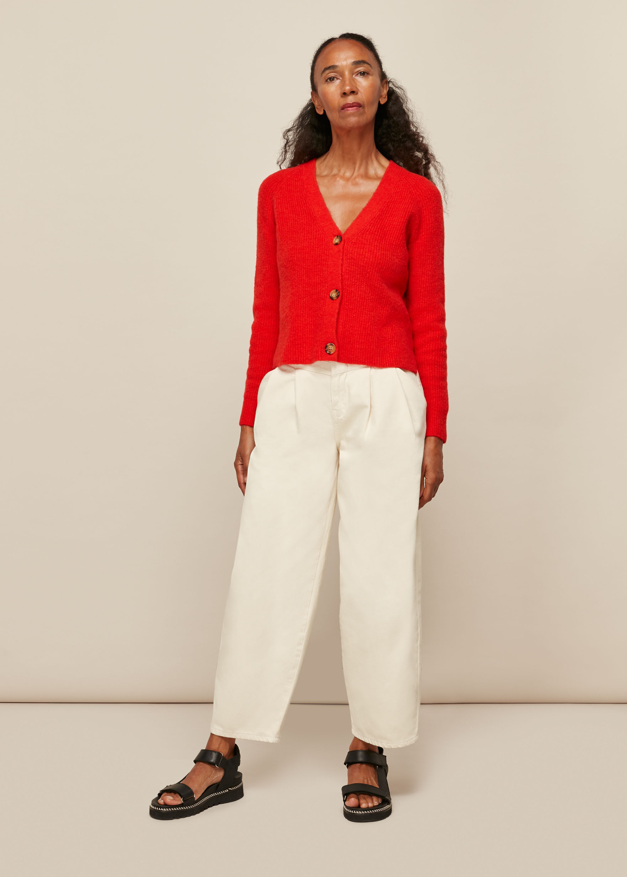 red ribbed cardigan