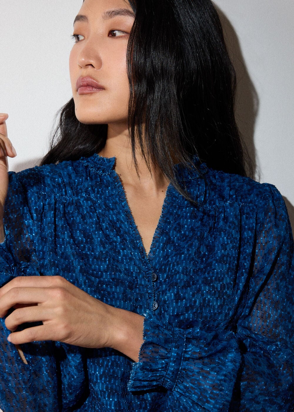 Floral Textured V Neck Blouse