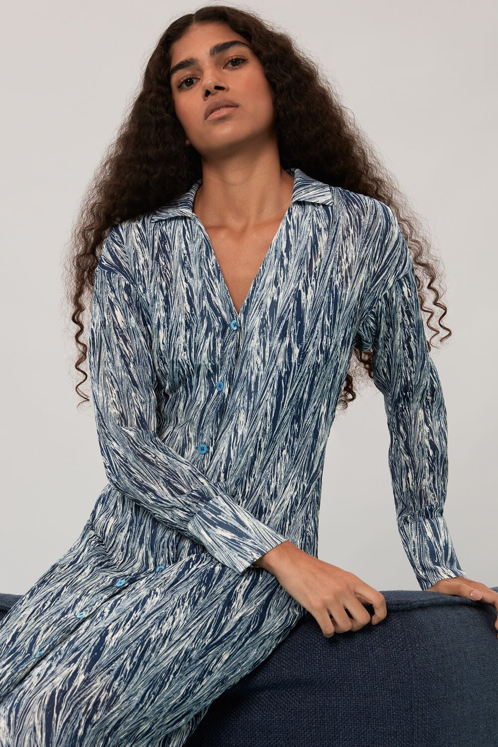 Marble Stripe Plisse Dress