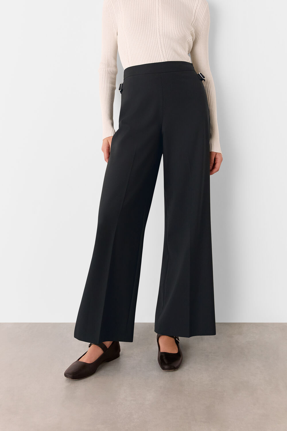 Black Wool Blend Tab Detail Trouser