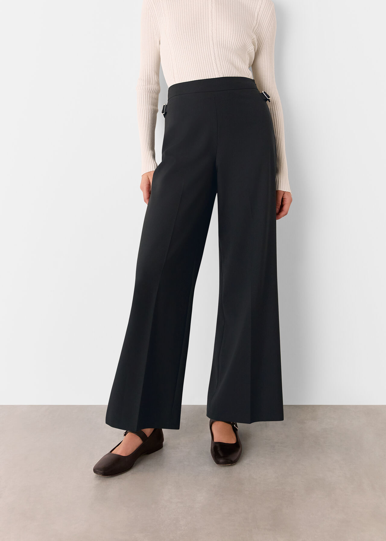 Petite Wool Blend Tab Detail Trouser