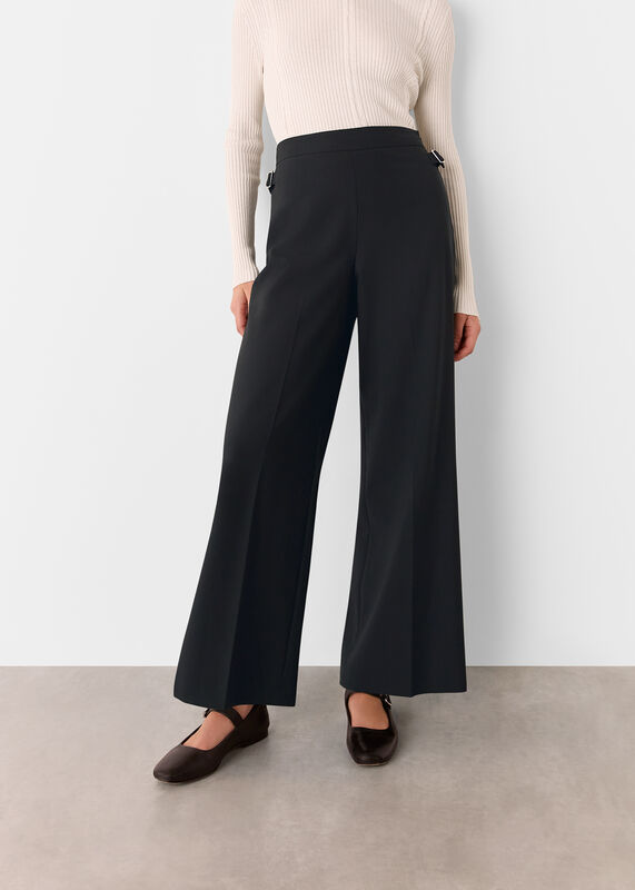 Black Wool Blend Tab Detail Trouser