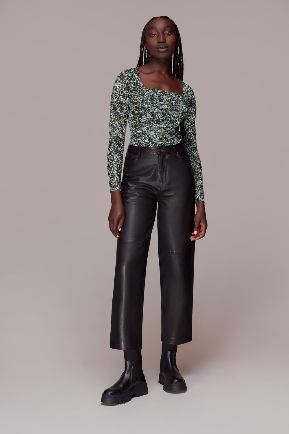 Green Mesh Square Neck Gathered Top