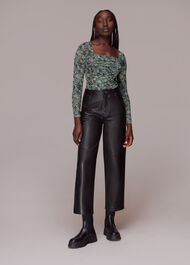Mesh Square Neck Gathered Top