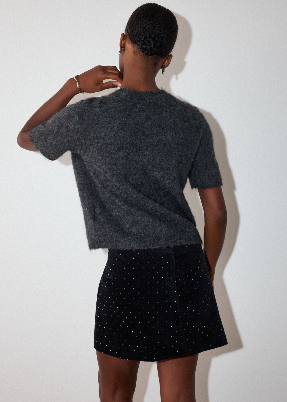 Black Hot Fix Velvet Mini Skirt